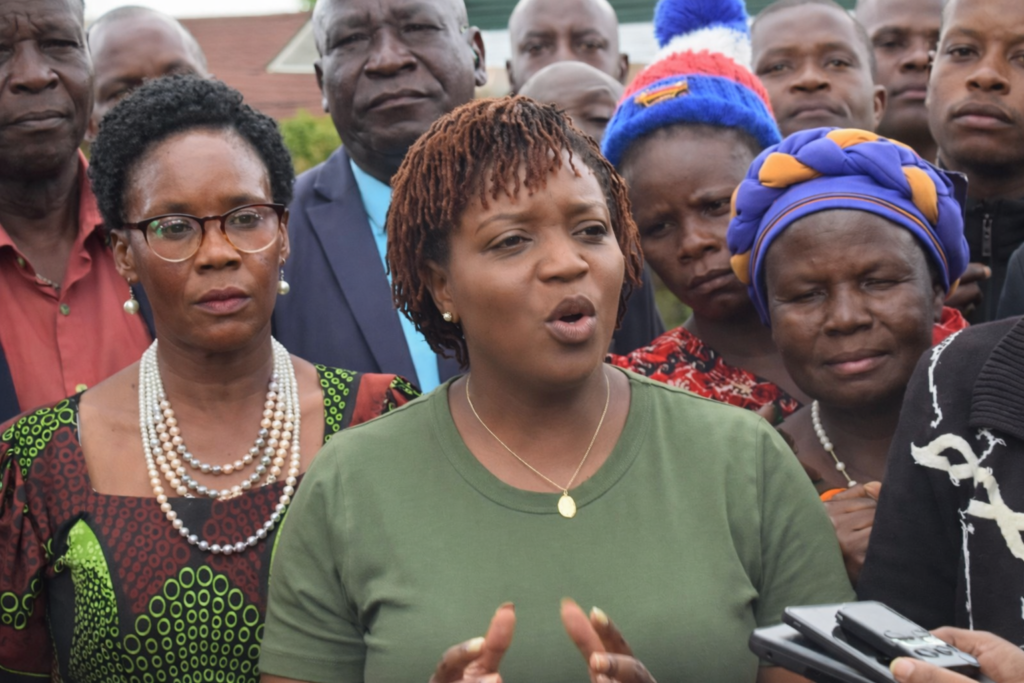Former Health CS Susan Nakhumicha addressing members of the public in past event. PHOTO/File